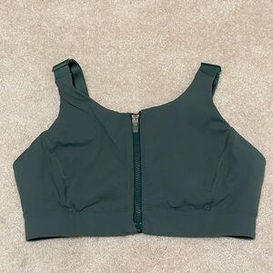 Outdoor Voice Dark Green Zip Front Sports Bra, back cut out, S/M DD cup